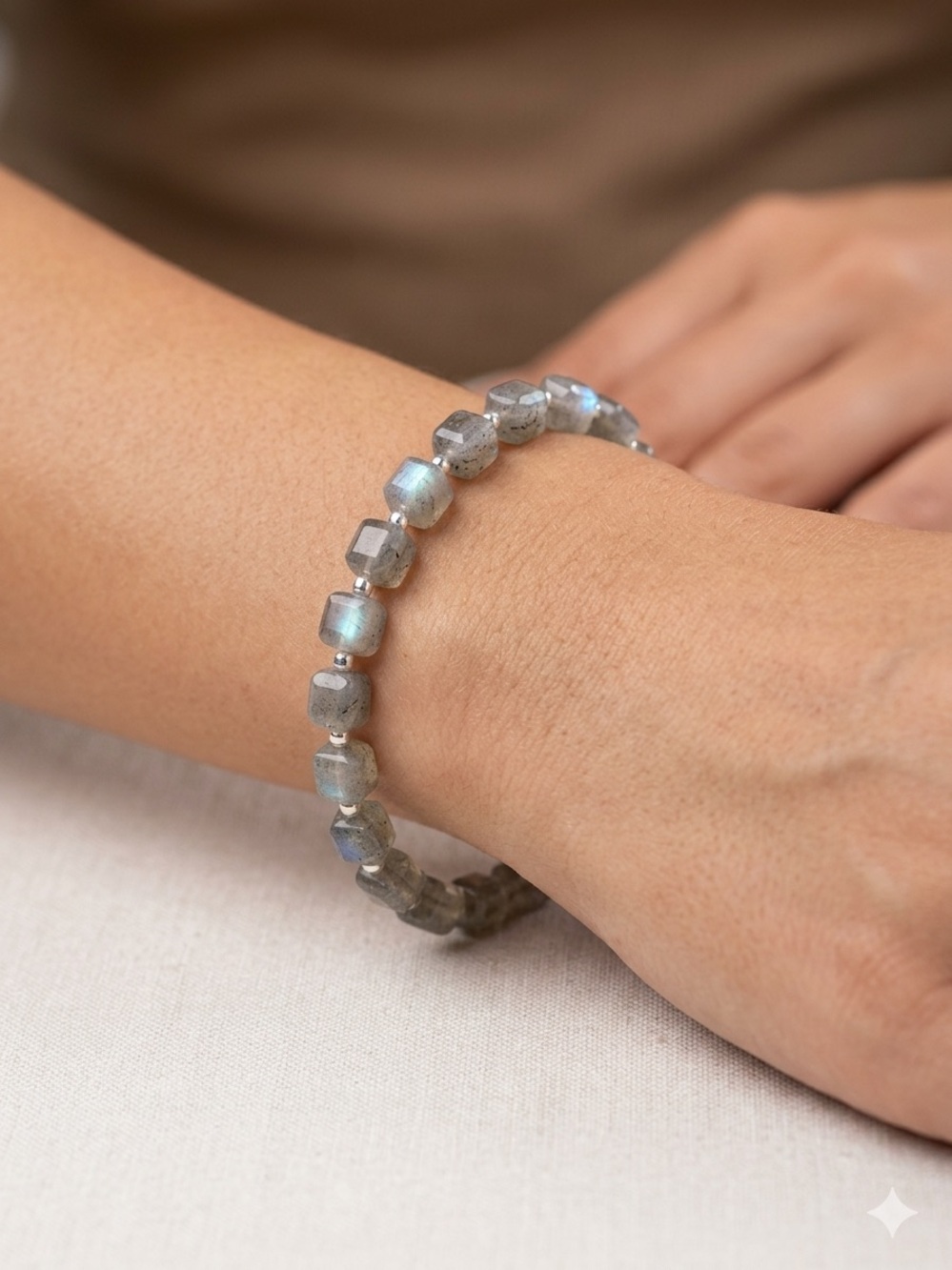 Natural Labradorite & Sterling Silver Artisan Bracelet Blue Flash Handmade